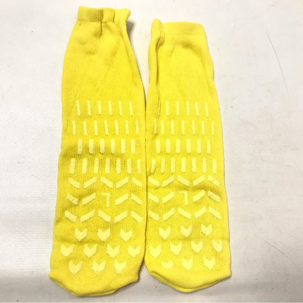 4 Pair Slipper Hospital Socks L Non Slip Skid Bariatric Yellow Ankle High Yoga - Picture 5 of 8